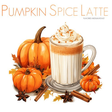 A glass mug of Pumpkin Spice Latte Coffee 🎃 – Cozy Fall in Every Sip, topped with whipped cream and surrounded by pumpkins, cinnamon sticks, star anise, and autumn leaves sets the perfect autumn coffee scene.